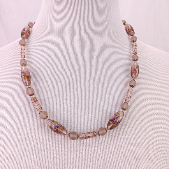 Vintage Pink Wedding Cake Lampwork Bead Necklace 50s 60s 22in Matinee - Picture 2 of 10
